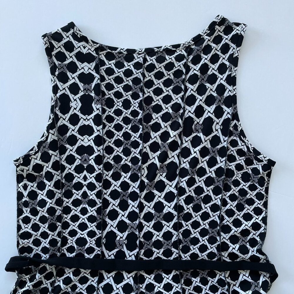 Haani Fit and Flare Panel Dress with Belt. Black & White. PXL Plus Size - Picture 4 of 11